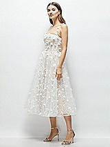 Side View Thumbnail - Ivory 3D Floral Embroidered Little White Midi Dress with Nude Corset Underlay