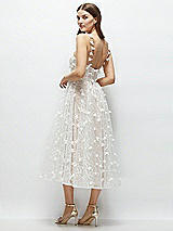 Rear View Thumbnail - Ivory 3D Floral Embroidered Little White Midi Dress with Nude Corset Underlay