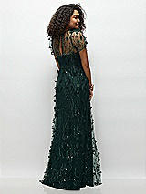 Rear View Thumbnail - Evergreen 3D Floral Embroidered Puff Sleeve A-line Maxi Dress with Petal-Adorned Illusion Neckline