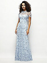 Front View Thumbnail - Silver Dove 3D Floral Embroidered Puff Sleeve A-line Maxi Dress with Petal-Adorned Illusion Neckline