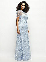 Side View Thumbnail - Silver Dove 3D Floral Embroidered Puff Sleeve A-line Maxi Dress with Petal-Adorned Illusion Neckline