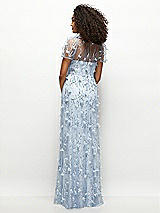 Rear View Thumbnail - Silver Dove 3D Floral Embroidered Puff Sleeve A-line Maxi Dress with Petal-Adorned Illusion Neckline