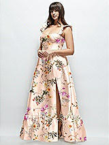 Alt View 2 Thumbnail - Butterfly Botanica Pink Sand Floral Satin Corset Maxi Dress with Ruffle Straps & Skirt