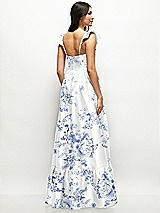 Rear View Thumbnail - Cottage Rose Larkspur Floral Satin Corset Maxi Dress with Ruffle Straps & Skirt