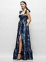 Front View Thumbnail - Midnight Navy Damask Baroque Rose Damask Floral Corset Maxi Dress with Ruffle Straps & Skirt