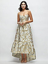 Front View Thumbnail - Winter Rose Strapless Cat-Eye Boned Bodice Brocade High-Low Dress