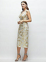 Side View Thumbnail - Winter Rose V-Neck Gold Brocade Column Midi Dress