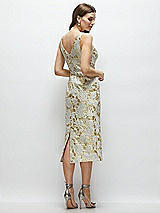 Rear View Thumbnail - Winter Rose V-Neck Gold Brocade Column Midi Dress