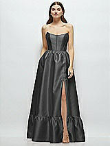 Front View Thumbnail - Pewter Strapless Cat-Eye Boned Bodice Maxi Dress with Ruffle Hem