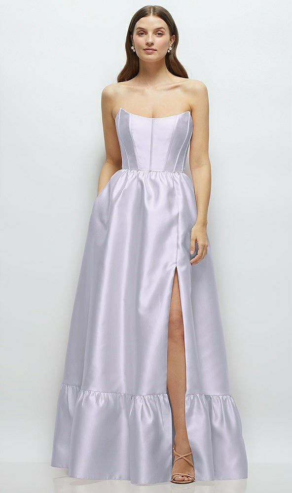 Front View - Silver Dove Strapless Cat-Eye Boned Bodice Maxi Dress with Ruffle Hem