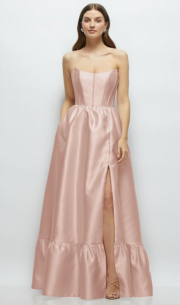 Front View - Toasted Sugar Strapless Cat-Eye Boned Bodice Maxi Dress with Ruffle Hem