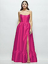 Front View Thumbnail - Think Pink Strapless Cat-Eye Boned Bodice Maxi Dress with Ruffle Hem