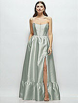 Front View Thumbnail - Willow Green Strapless Cat-Eye Boned Bodice Maxi Dress with Ruffle Hem