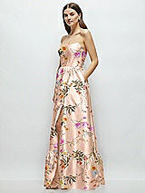 Front View Thumbnail - Butterfly Botanica Pink Sand Floral Strapless Cat-Eye Boned Bodice Maxi Dress with Ruffle Hem