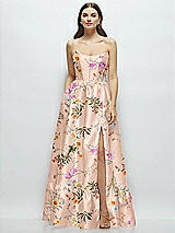 Side View Thumbnail - Butterfly Botanica Pink Sand Floral Strapless Cat-Eye Boned Bodice Maxi Dress with Ruffle Hem