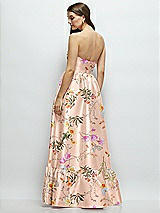 Rear View Thumbnail - Butterfly Botanica Pink Sand Floral Strapless Cat-Eye Boned Bodice Maxi Dress with Ruffle Hem