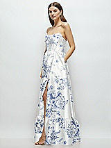 Front View Thumbnail - Cottage Rose Larkspur Floral Strapless Cat-Eye Boned Bodice Maxi Dress with Ruffle Hem