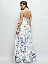 Rear View Thumbnail - Cottage Rose Larkspur Floral Strapless Cat-Eye Boned Bodice Maxi Dress with Ruffle Hem