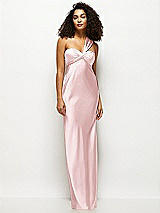 Front View Thumbnail - Ballet Pink Satin Twist Bandeau One-Shoulder Bias Maxi Dress