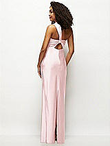 Rear View Thumbnail - Ballet Pink Satin Twist Bandeau One-Shoulder Bias Maxi Dress