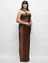 Alt View 2 Thumbnail - Cognac Satin Twist Bandeau One-Shoulder Bias Maxi Dress
