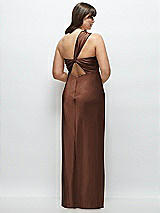 Alt View 3 Thumbnail - Cognac Satin Twist Bandeau One-Shoulder Bias Maxi Dress
