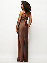 Rear View Thumbnail - Cognac Satin Twist Bandeau One-Shoulder Bias Maxi Dress