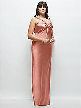 Alt View 2 Thumbnail - Desert Rose Satin Twist Bandeau One-Shoulder Bias Maxi Dress