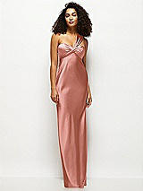 Front View Thumbnail - Desert Rose Satin Twist Bandeau One-Shoulder Bias Maxi Dress