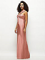 Side View Thumbnail - Desert Rose Satin Twist Bandeau One-Shoulder Bias Maxi Dress