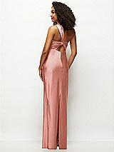 Rear View Thumbnail - Desert Rose Satin Twist Bandeau One-Shoulder Bias Maxi Dress