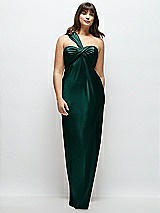 Alt View 1 Thumbnail - Evergreen Satin Twist Bandeau One-Shoulder Bias Maxi Dress
