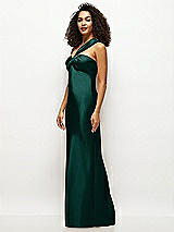 Side View Thumbnail - Evergreen Satin Twist Bandeau One-Shoulder Bias Maxi Dress