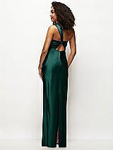 Rear View Thumbnail - Evergreen Satin Twist Bandeau One-Shoulder Bias Maxi Dress