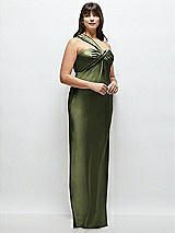 Alt View 2 Thumbnail - Olive Green Satin Twist Bandeau One-Shoulder Bias Maxi Dress