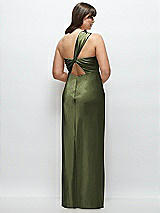 Alt View 3 Thumbnail - Olive Green Satin Twist Bandeau One-Shoulder Bias Maxi Dress