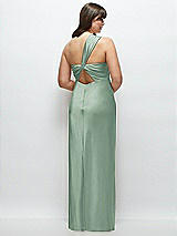 Alt View 3 Thumbnail - Seagrass Satin Twist Bandeau One-Shoulder Bias Maxi Dress
