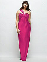 Alt View 1 Thumbnail - Think Pink Satin Twist Bandeau One-Shoulder Bias Maxi Dress