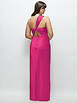 Alt View 3 Thumbnail - Think Pink Satin Twist Bandeau One-Shoulder Bias Maxi Dress