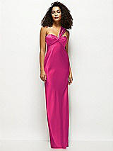 Front View Thumbnail - Think Pink Satin Twist Bandeau One-Shoulder Bias Maxi Dress