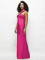 Side View Thumbnail - Think Pink Satin Twist Bandeau One-Shoulder Bias Maxi Dress