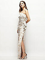 Side View Thumbnail - Golden Hour Strapless Draped Skirt Floral Satin Maxi Dress with Cascade Ruffle