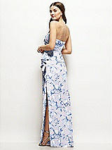 Rear View Thumbnail - Magnolia Sky Strapless Draped Skirt Floral Satin Maxi Dress with Cascade Ruffle