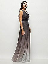 Side View Thumbnail - Plum Noir Draped V-Neck Ombre Pleated Metallic Maxi Dress with Deep V-Back