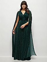Front View Thumbnail - Metallic Evergreen Streamer Sleeve Pleated Metallic Maxi Dress with Full Skirt