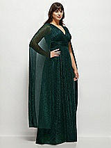 Side View Thumbnail - Metallic Evergreen Streamer Sleeve Pleated Metallic Maxi Dress with Full Skirt