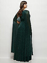 Rear View Thumbnail - Metallic Evergreen Streamer Sleeve Pleated Metallic Maxi Dress with Full Skirt