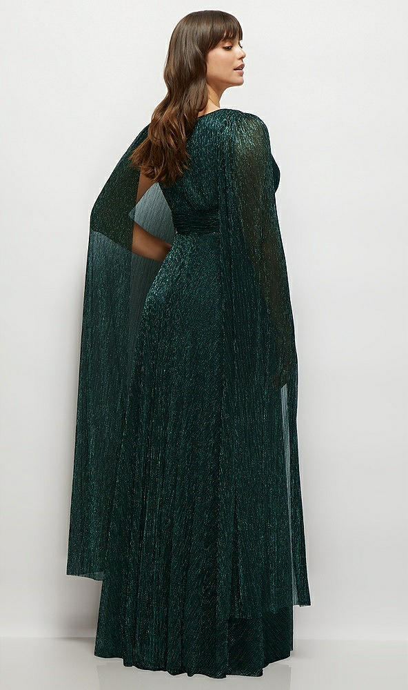 Back View - Metallic Evergreen Streamer Sleeve Pleated Metallic Maxi Dress with Full Skirt