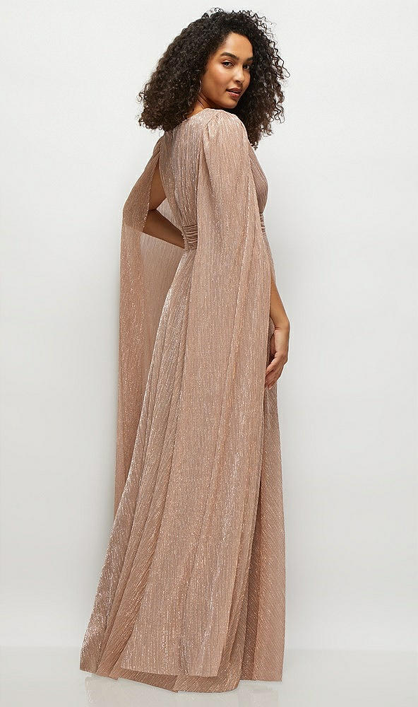 Back View - Metallic Sienna Streamer Sleeve Pleated Metallic Maxi Dress with Full Skirt