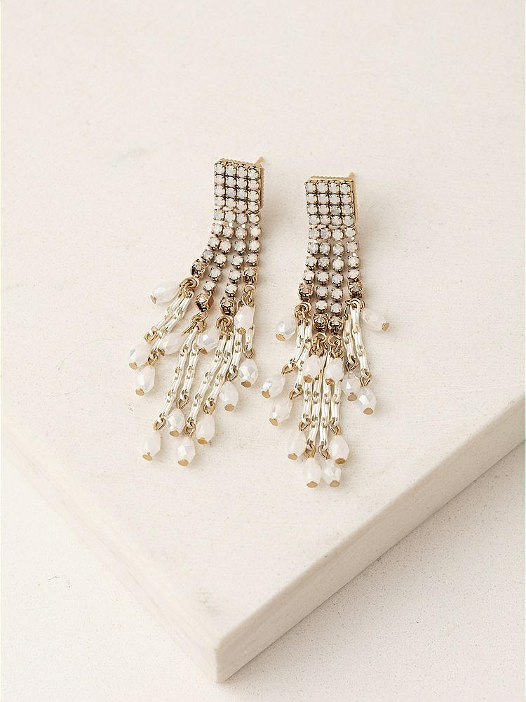 Front View - White Waterfall Drop Crystal Earrings